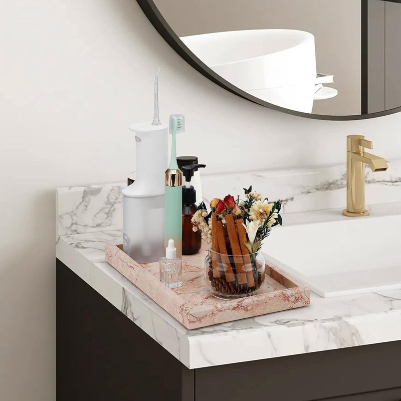 MULWR Marble Bathroom Tray,Pure Natural Vanity Tray,Marble Trays for Kitchen Counter Non-Ceramic/Non-Resin,Stone Tray 12 x 8 inch (Pink) ﻿ - Image 5